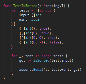 Standard Go style for table-driven unit test