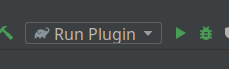 Run configurations drop down with the "Run Plugin" configuration selected next to the "Run" and "Debug" buttons.