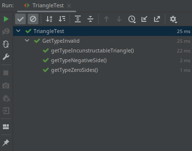 Shows JetBrains' IntelliJ IDEA testing functionality for the above test code.
